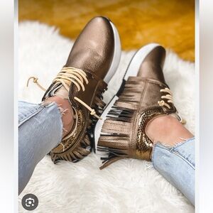 Never worn bronze metallic pleather shu shop sneakers!!! So cute